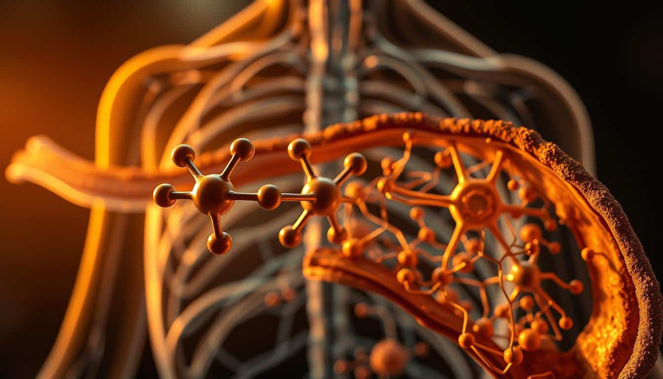 A detailed cross-section of the caffeine metabolism process, illuminated by warm, natural lighting and captured with a high-resolution camera. In the foreground, the molecular structure of caffeine is prominently displayed, surrounded by the intricate pathways of its metabolic journey through the body. The middle ground showcases the key enzymes and chemical reactions involved, depicted with precision and clarity. In the background, a subtle vascular network suggests the broader physiological context, allowing the viewer to fully appreciate the complex interplay of caffeine and the human system. A detailed cross-section of the caffeine metabolism process, illuminated by warm, natural lighting and captured with a high-resolution camera. In the foreground, the molecular structure of caffeine is prominently displayed, surrounded by the intricate pathways of its metabolic journey through the body. The middle ground showcases the key enzymes and chemical reactions involved, depicted with precision and clarity. In the background, a subtle vascular network suggests the broader physiological context, allowing the viewer to fully appreciate the complex interplay of caffeine and the human system.