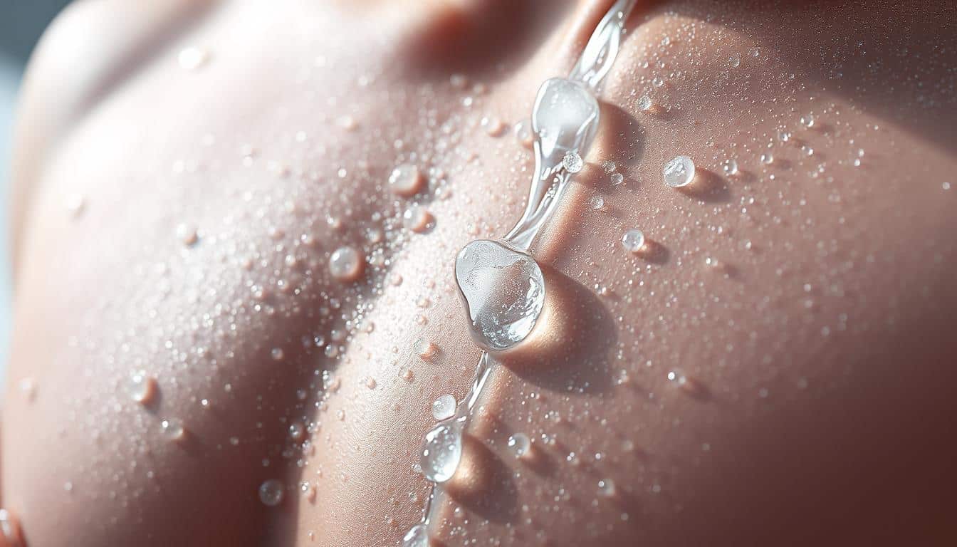 A transparent, translucent liquid cascading down the skin, glistening in the cold, crisp light. Tiny, crystalline droplets forming on the pores, gradually coalescing into larger rivulets that trickle along the contours of the body. The scene captures the physiological process of water loss during cold weather physical activity, with an emphasis on the fluid dynamics and the interplay of light and moisture. Realistic anatomical details, precise rendering of skin texture, and a muted, subdued color palette evoke the scientific and clinical nature of the subject matter. A transparent, translucent liquid cascading down the skin, glistening in the cold, crisp light. Tiny, crystalline droplets forming on the pores, gradually coalescing into larger rivulets that trickle along the contours of the body. The scene captures the physiological process of water loss during cold weather physical activity, with an emphasis on the fluid dynamics and the interplay of light and moisture. Realistic anatomical details, precise rendering of skin texture, and a muted, subdued color palette evoke the scientific and clinical nature of the subject matter.