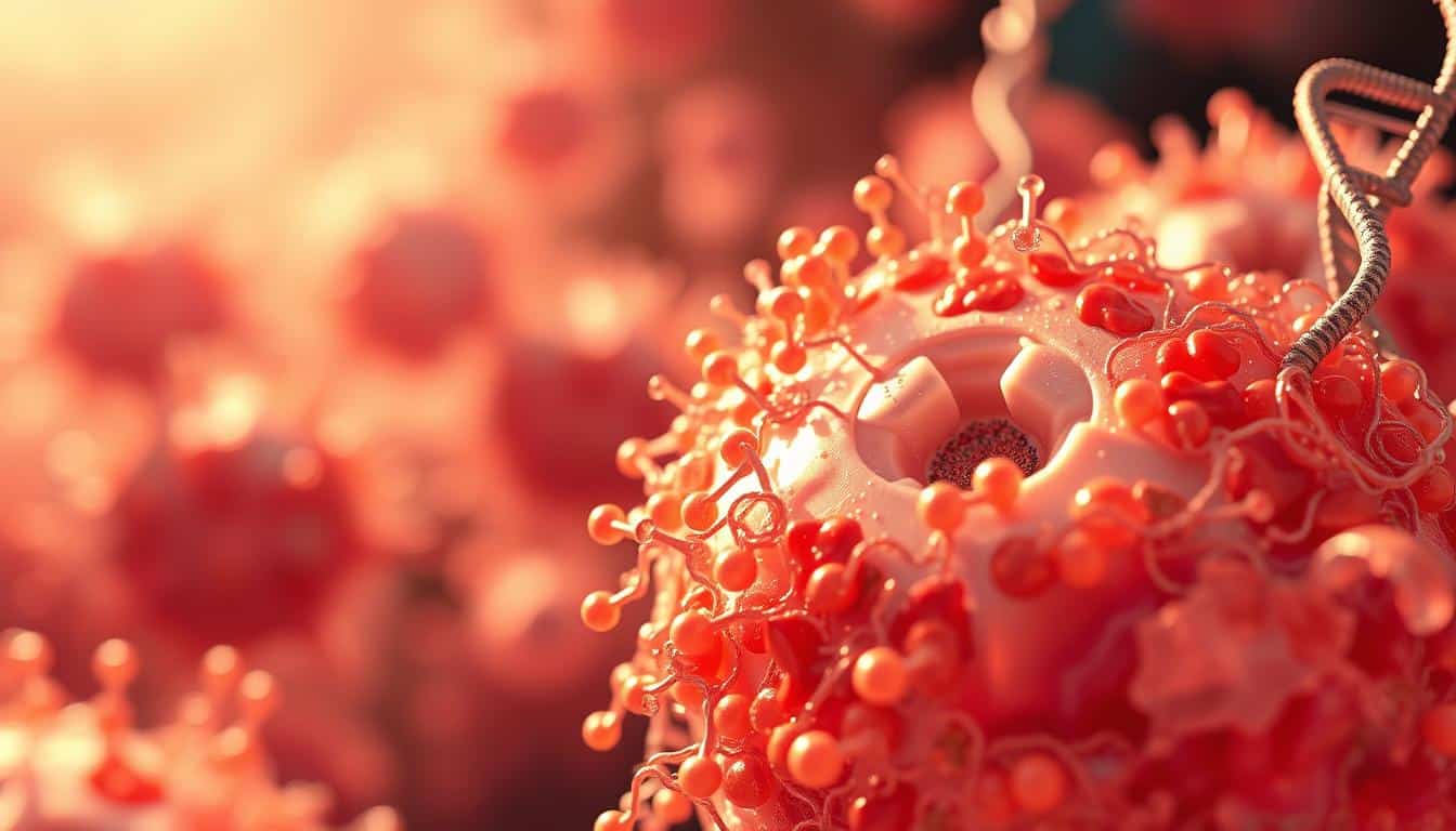 Detailed macro shot of the protein repair process in human cells, showcasing the intricate molecular mechanisms at work. A vibrant, well-lit scene with a crisp, sharp focus on the biological structures. Realistic cellular components such as chaperone proteins, proteasomes, and DNA strands visible in the foreground, middle ground, and background. Warm, natural lighting creates a serene, informative atmosphere, highlighting the elegant, collaborative nature of the protein repair system. Flawless proportions, lifelike details, and a sense of depth and scale to convey the complexity of this fundamental biological process. Detailed macro shot of the protein repair process in human cells, showcasing the intricate molecular mechanisms at work. A vibrant, well-lit scene with a crisp, sharp focus on the biological structures. Realistic cellular components such as chaperone proteins, proteasomes, and DNA strands visible in the foreground, middle ground, and background. Warm, natural lighting creates a serene, informative atmosphere, highlighting the elegant, collaborative nature of the protein repair system. Flawless proportions, lifelike details, and a sense of depth and scale to convey the complexity of this fundamental biological process.