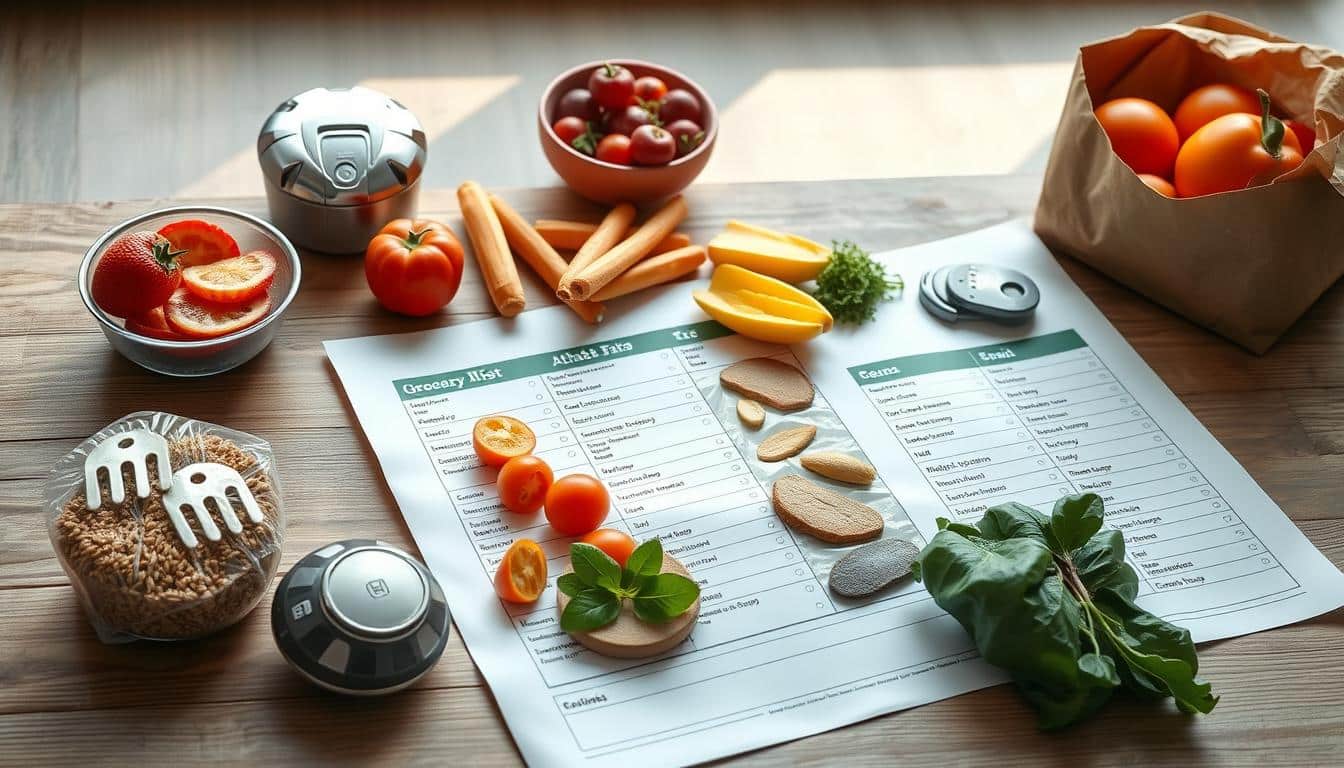 A crisp, high-resolution photograph of a carefully curated athlete's grocery list, arranged on a wooden table with natural lighting and a clean, minimalist background. The list includes a variety of fresh, whole foods like brightly-colored fruits and vegetables, lean proteins, whole grains, and healthy fats, all neatly organized into distinct categories. The camera angle showcases the list from a slightly elevated, birds-eye view, capturing the overall composition and attention to detail. The mood is clean, organized, and focused, reflecting the disciplined approach of the athlete's nutritional needs. A crisp, high-resolution photograph of a carefully curated athlete's grocery list, arranged on a wooden table with natural lighting and a clean, minimalist background. The list includes a variety of fresh, whole foods like brightly-colored fruits and vegetables, lean proteins, whole grains, and healthy fats, all neatly organized into distinct categories. The camera angle showcases the list from a slightly elevated, birds-eye view, capturing the overall composition and attention to detail. The mood is clean, organized, and focused, reflecting the disciplined approach of the athlete's nutritional needs.