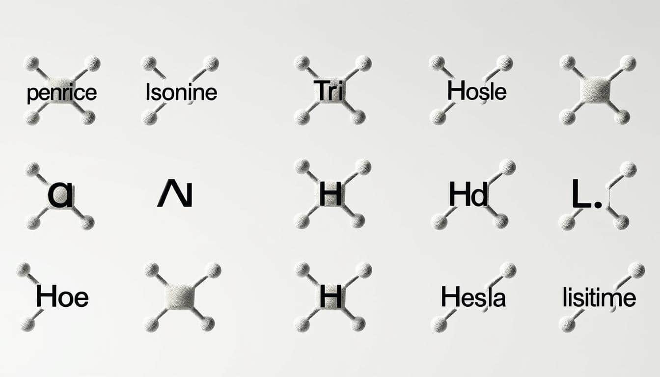A detailed, high-resolution photograph of the essential amino acids: phenylalanine, valine, threonine, tryptophan, methionine, leucine, isoleucine, lysine, and histidine. The amino acids are arranged in an orderly grid formation, with each molecule meticulously rendered with precise molecular structures, bonds, and surface textures. The image is captured in soft, natural lighting that emphasizes the three-dimensional forms and subtle variations in color. The overall composition conveys a sense of scientific clarity and educational purpose, highlighting the importance of these fundamental building blocks of protein. A detailed, high-resolution photograph of the essential amino acids: phenylalanine, valine, threonine, tryptophan, methionine, leucine, isoleucine, lysine, and histidine. The amino acids are arranged in an orderly grid formation, with each molecule meticulously rendered with precise molecular structures, bonds, and surface textures. The image is captured in soft, natural lighting that emphasizes the three-dimensional forms and subtle variations in color. The overall composition conveys a sense of scientific clarity and educational purpose, highlighting the importance of these fundamental building blocks of protein.