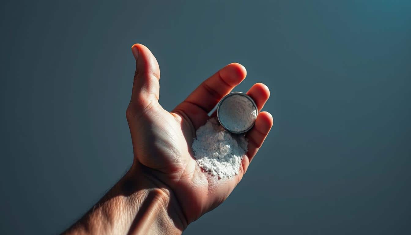 A vibrant, high-resolution photograph of a muscular athlete's hand holding a scoop of creatine powder against a minimalist, clean background. The hand is captured in a dramatic, dynamic pose, showcasing the texture and definition of the skin. Bright, directional lighting creates dramatic shadows and highlights the contours of the fingers and palm. The creatine powder appears fine-grained and luminous, with a subtle gradient of colors ranging from pure white to deep blue. The overall composition is balanced, with a focus on the central action and a sense of movement and energy. A vibrant, high-resolution photograph of a muscular athlete's hand holding a scoop of creatine powder against a minimalist, clean background. The hand is captured in a dramatic, dynamic pose, showcasing the texture and definition of the skin. Bright, directional lighting creates dramatic shadows and highlights the contours of the fingers and palm. The creatine powder appears fine-grained and luminous, with a subtle gradient of colors ranging from pure white to deep blue. The overall composition is balanced, with a focus on the central action and a sense of movement and energy.